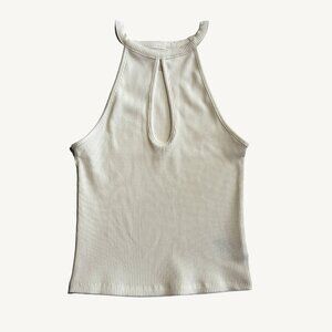 American Eagle Ribbed Cropped White Tank Top with Chest Keyhole Size Small